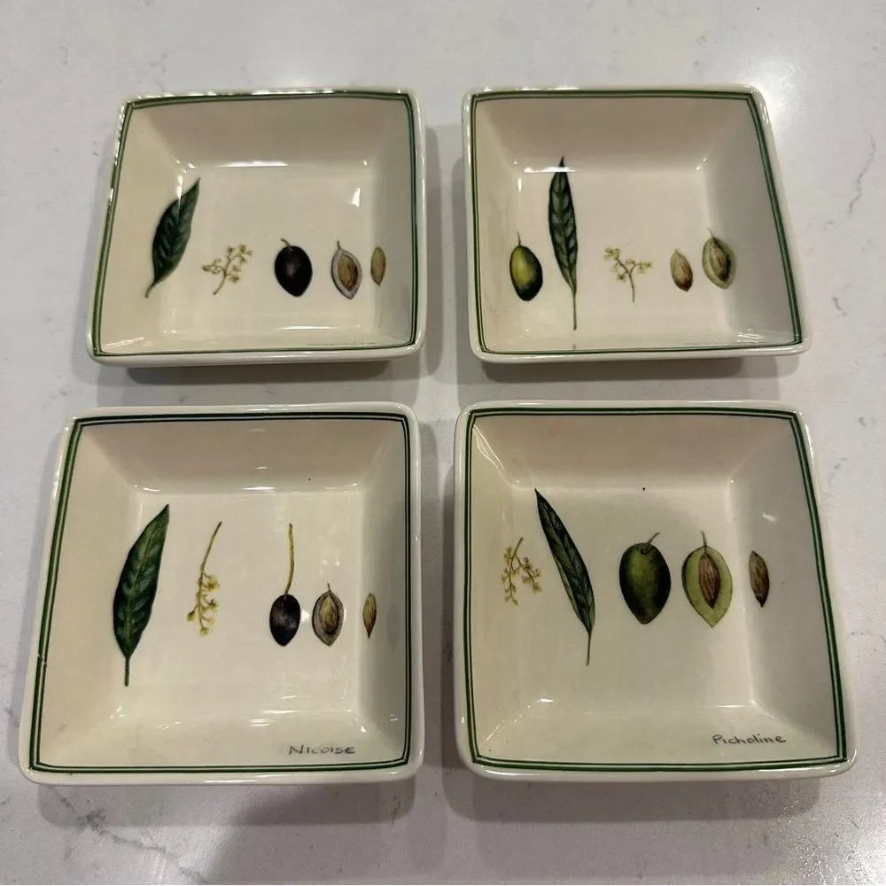 William Sonoma | four (4)  olive bowls trays serving botanical olive collection
